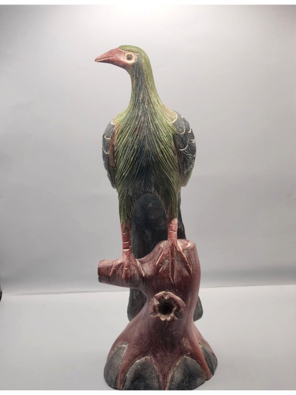 Folk art Bird Sculpture Wood Carving~ Peacock~ Colorful Original painted art
